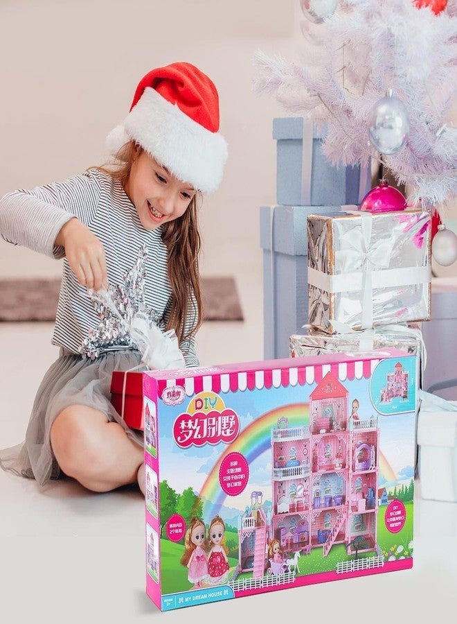 RABJET بيت الدمى رابجيت، بيت أحلام الدمى مع أضواء وامضة، مجموعة بيت الدمى للعب التخيلي للأطفال الصغار مع دميتين، أثاث، 8 غرف وإكسسوارات للدمى، هدية إبداعية للفتيات - متعدد الألوان - Image 3